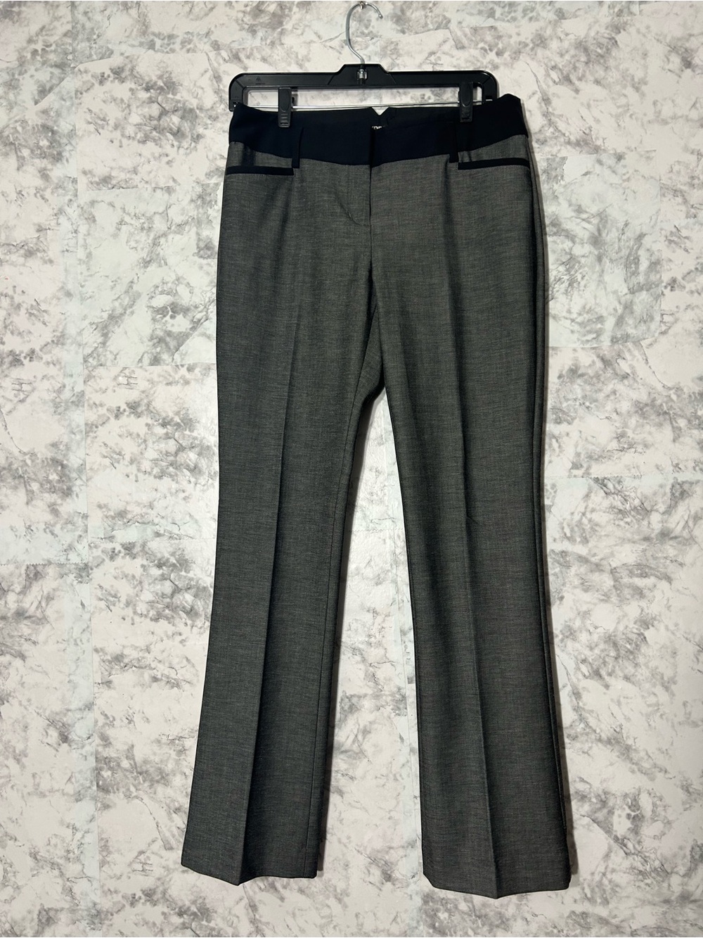 Express Columnist Gray Dress Pants with Black Waistband